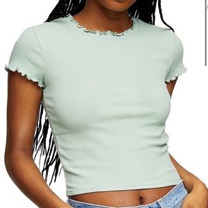 Two Topshop ribbed lettuce hem cropped t-shirts